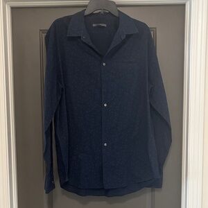 John Varvatos blue patterned collared long sleeve XL